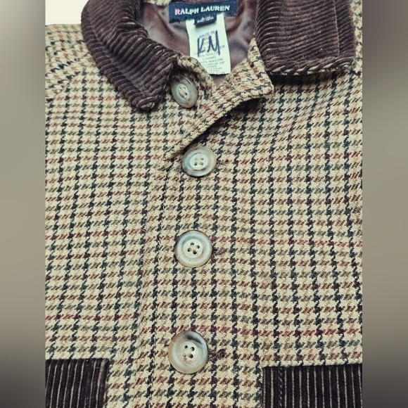 RARE Vintage Ralph Lauren Kids Wool A Line Houndstooth Corduroy Button Up Coat - Picture 6 of 15